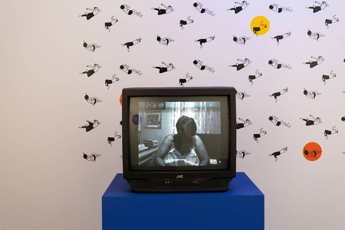 ‘comfort food’ by Friday on display at Oolite Arts. The television shows the artist’s grandmother speaking about her life growing up in Mississippi in the Jim Crow era.