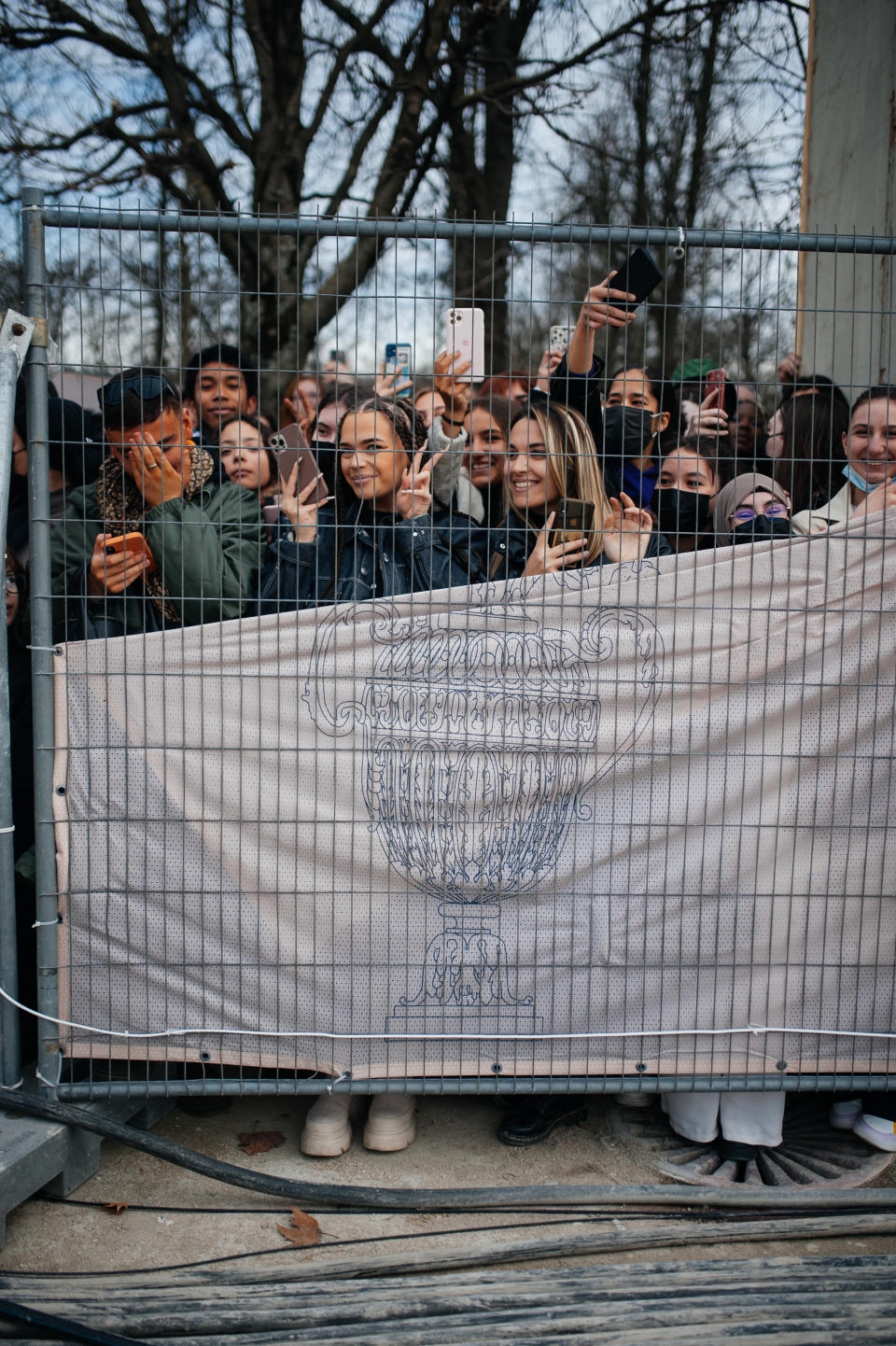 Crowds outside Paris Fashion Week.