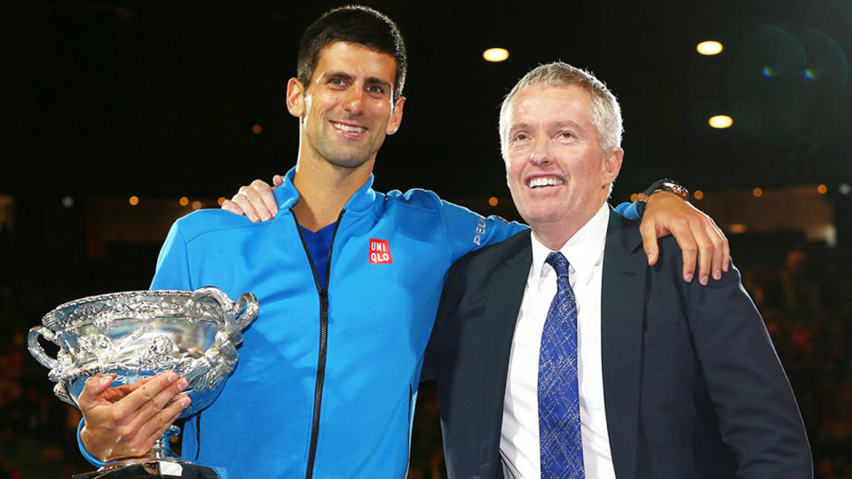 Pictured right, Tennis Australia boss Craig Tiley arm in arm with Novak Djokovic.