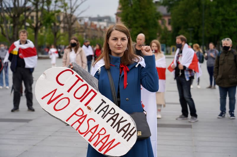 Exiled Belarusian opposition leader Tsikhanouskaya leads Vilnius march