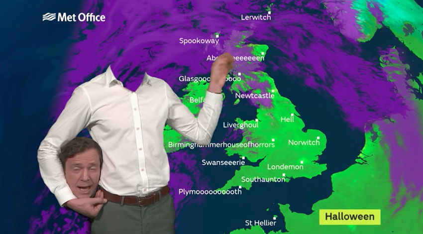 This headless weatherman will give you a “heads up” on Halloween’s forecast