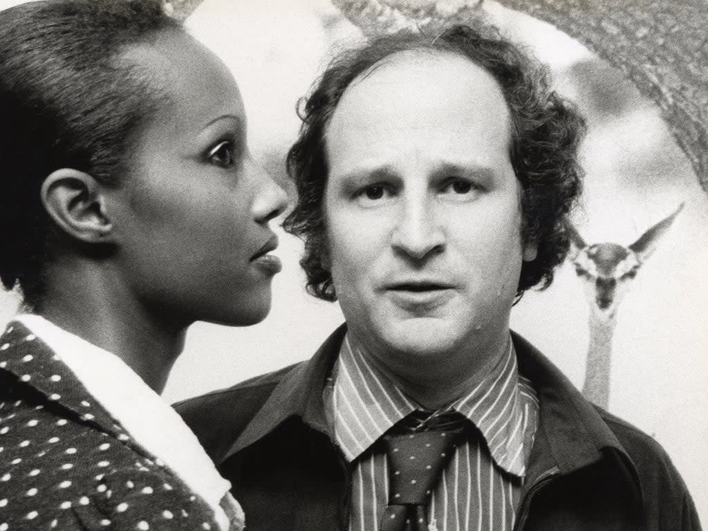 With Iman at Peter Beard’s photo opening in New York, in 1975  (Getty)