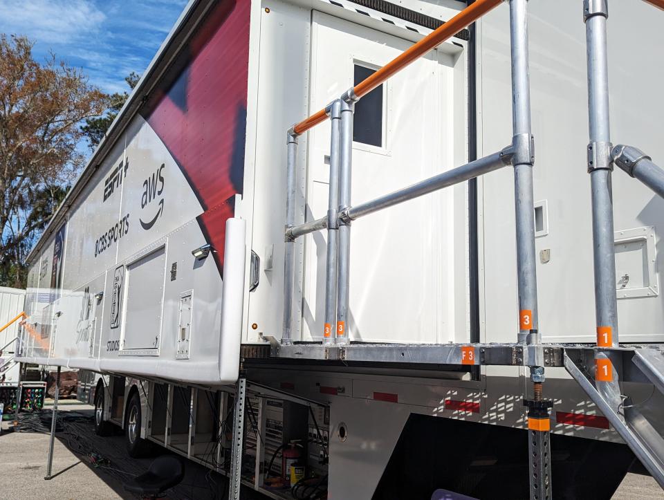 The main PGA Tour Fleet production truck is pictured at The Players Championship during Wednesday's practice round.