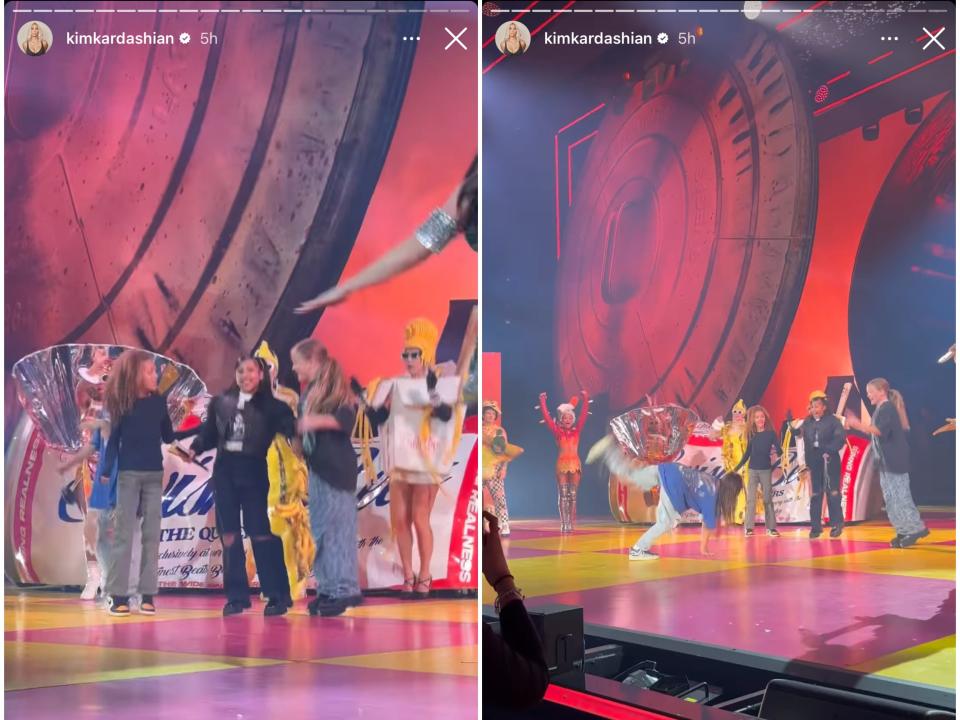 Kim Kardashian shares Instagram story of North West onstage at Katy Perry show on April 15, 2023.