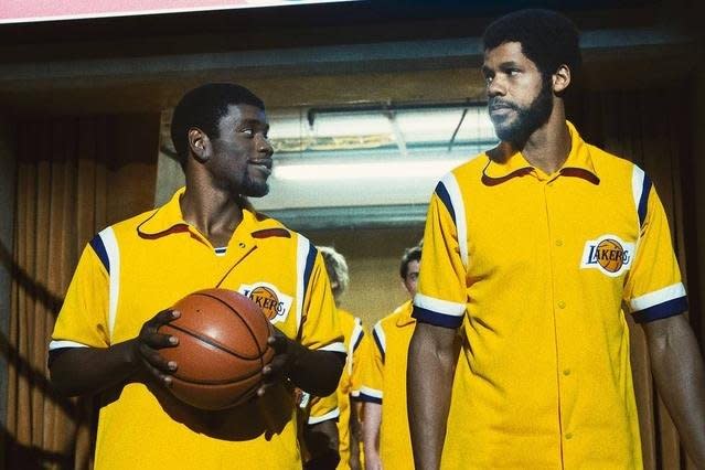 Quincy Isaiah (L) and Solomon Hughes star in "Winning Time." Photo courtesy of HBO