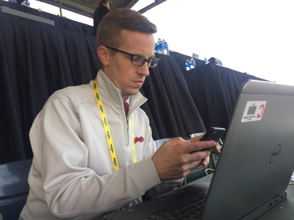 Joel Hammond, the man behind the Indians' snarky Twitter account. (Mike Oz / Yahoo Sports)