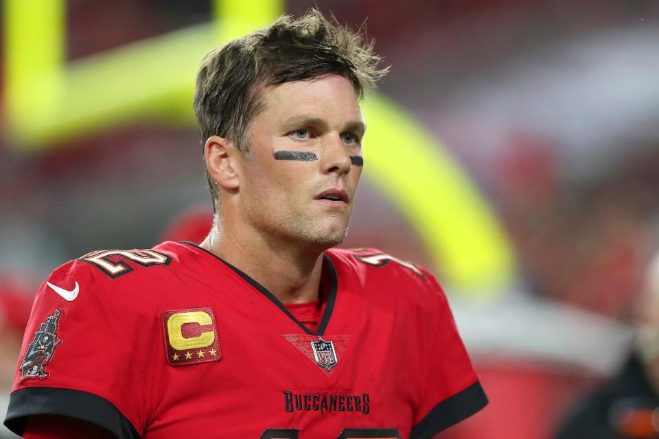 Tampa Bay Buccaneers Quarterback Tom Brady walks off the field during the regular season game between the New Orleans Saints and the Tampa Bay Buccaneers