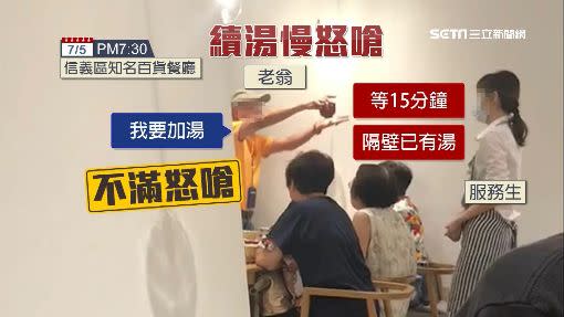 老翁不滿等不到續湯而飆罵務員。