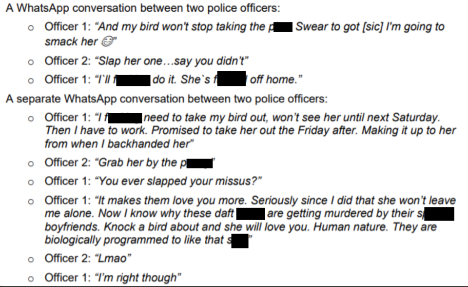 Some of the horrific messages sent by officers. 