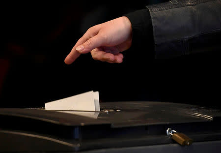 FILE PHOTO: A ballot is cast during the general election in The Hague, Netherlands, March 15, 2017. REUTERS/Dylan Martinez/File Photo