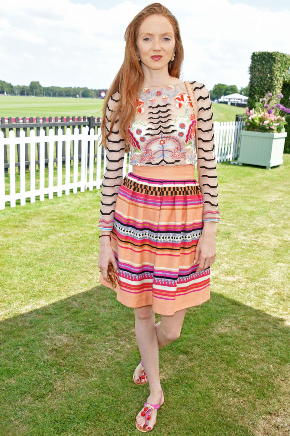 <p><strong>18 June</strong> Lily Cole chose a vibrant Temperley London outfit for the Cartier Queen's Polo Cup<span>.</span></p>