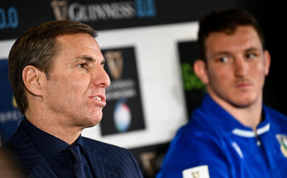 Italy head coach Gonzalo Quesada and Italy captain Michele Lamaro during the launch of the Guinness Six Nations Rugby Championship at the Guinness Storehouse in Dublin