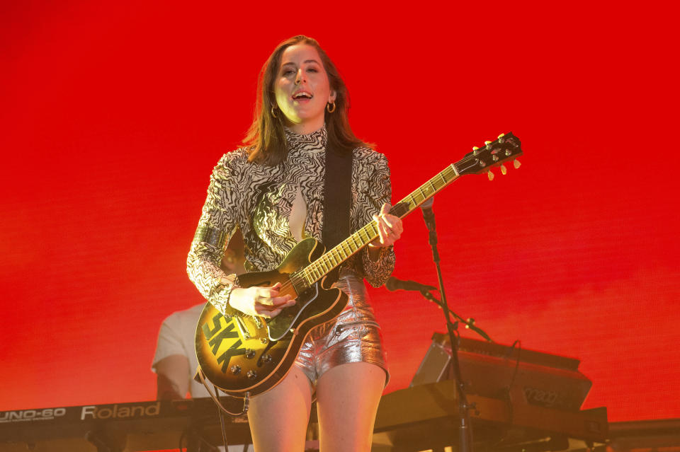 FILE - Alana Haim of HAIM performs at the Coachella Music & Arts Festival on April 14, 2018, in Indio, Calif. Haim stars in the Paul Thomas Anderson film "Licorice Pizza." (Photo by Amy Harris/Invision/AP, File)