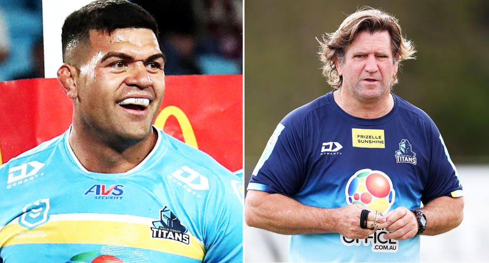 Any move away from the Gold Coast for David Fifita will be devastating for coach  Des Hasler and the Titans. Pic: Getty