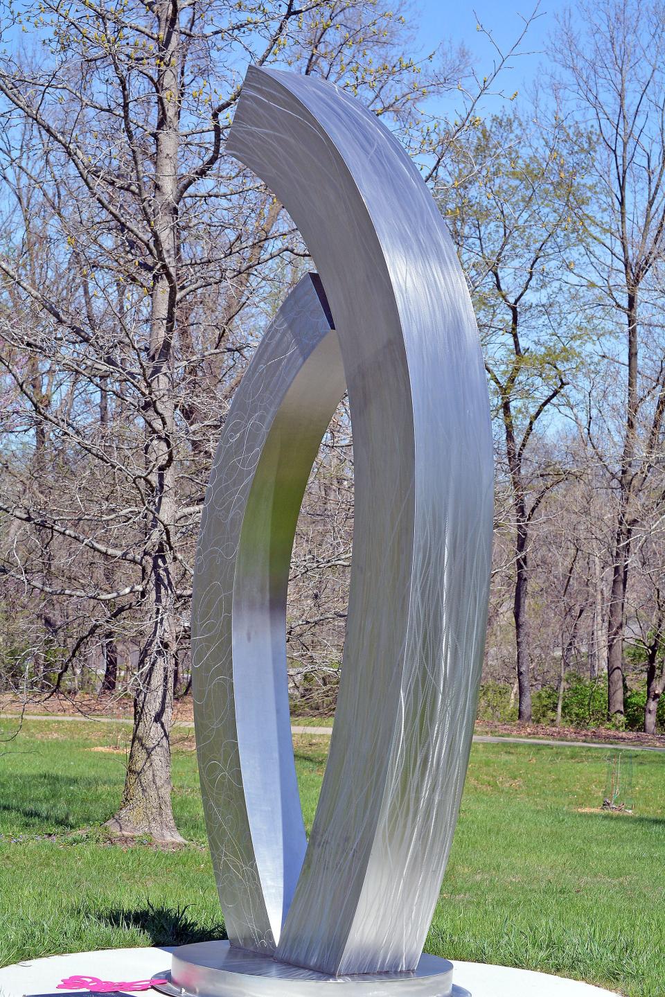 The sculpture 'Be' by artist Ben Pierce as seen in the Children's Grove Sculpture Garden on Monday at Stephens Lake Park. It is the first of upward seven sculptures sought for the portion of the park east of the Reichmann Indoor Pavilion.