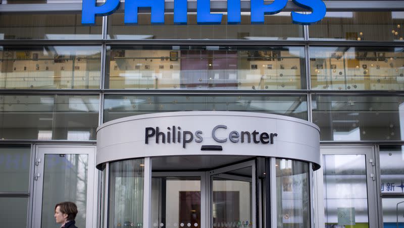 The Philips Center is seen on Jan. 27, 2015, in Amsterdam, Netherlands. Philips, the company behind a global recall of sleep apnea machines, said it will stop selling the devices in the U.S., under a tentative agreement with regulators that could cost the company nearly $400 million. 