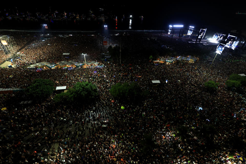 RIO DE JANEIRO, BRAZIL - MAY 04: Fans pack Copacabana Beach to watch Madonna's massive free show to close "The Celebration Tour" on May 04, 2024 in Rio de Janeiro, Brazil. (Photo by Buda Mendes/Getty Images)