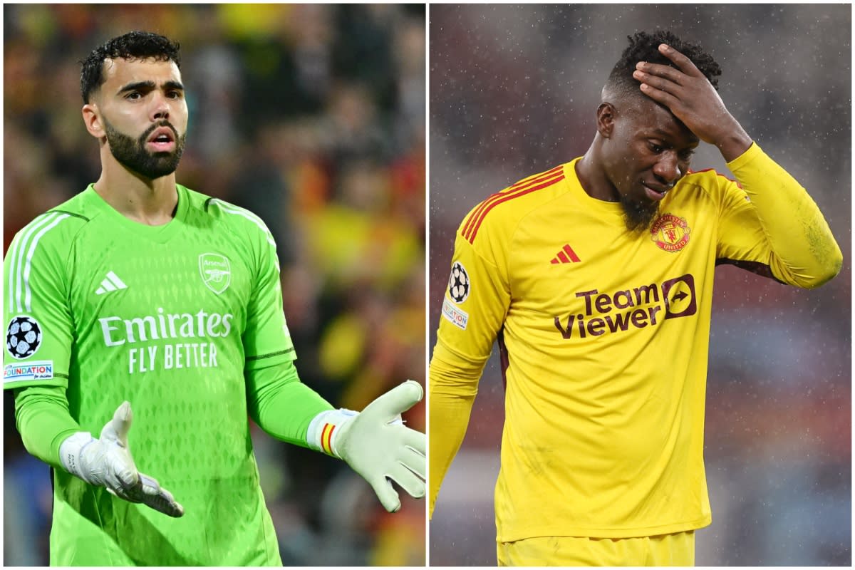 Error-prone goalkeepers David Raya of Arsenal (left) and Andre Onana of Manchester United. (PHOTOS: Getty Images)