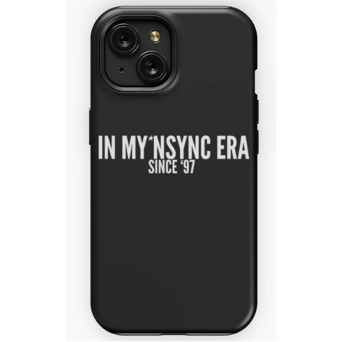 black phone case that reads "in my nsync era"