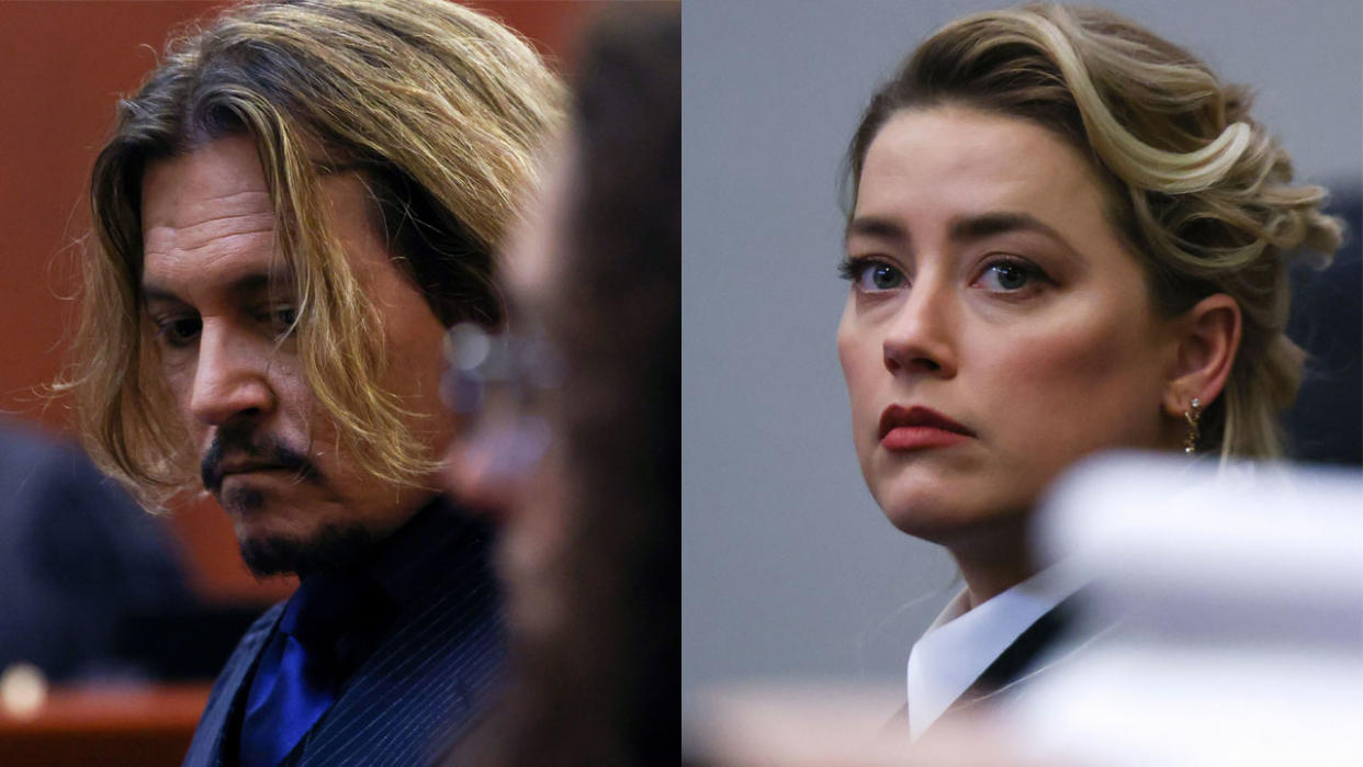 Johnny Depp and Amber Heard in court on April 13, 2022 for their defamation case.