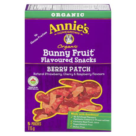 <p>A popular Halloween treat is gummies. But most gummies are made with gelatin, which is produced with animal skin, tendons, cartilage, ligaments and bones. So not only is it not vegan, it's not even vegetarian. However, these adorable Annie's bunnies contain no animals, including rabbits, and are also organic and gluten free. </p>