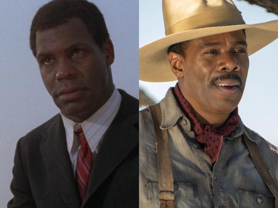 Left: Danny Glover as Mister in the 1985 version of "The Color Purple." Right: Colman Domingo as Mister in the 2023 version of "The Color Purple."
