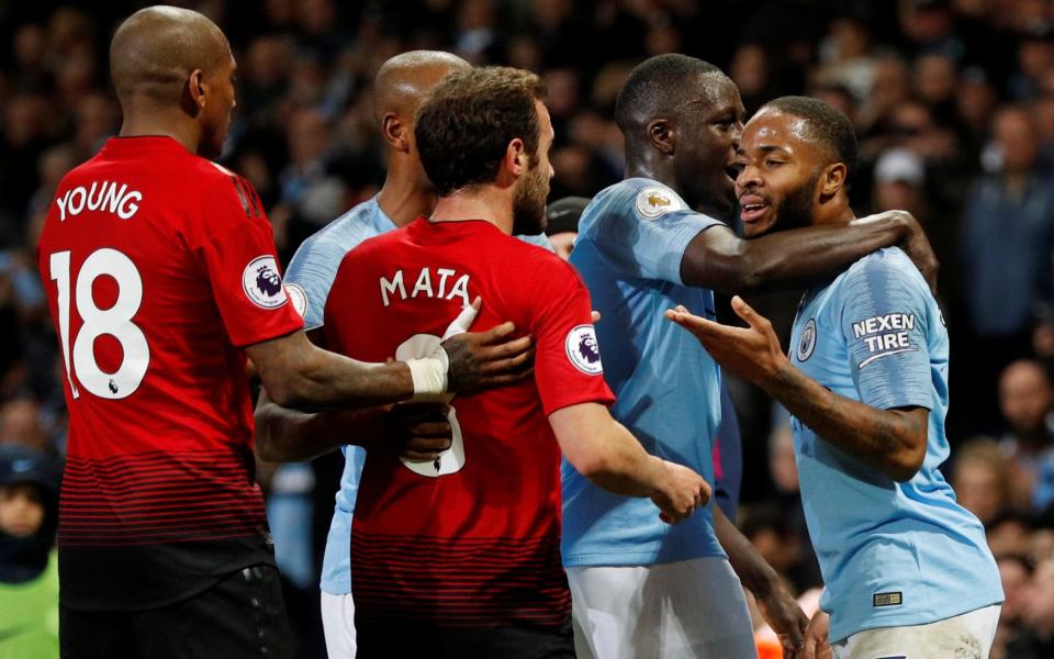 Juan Mata confronts Raheem Sterling after the final whistle at the Etihad - REUTERS