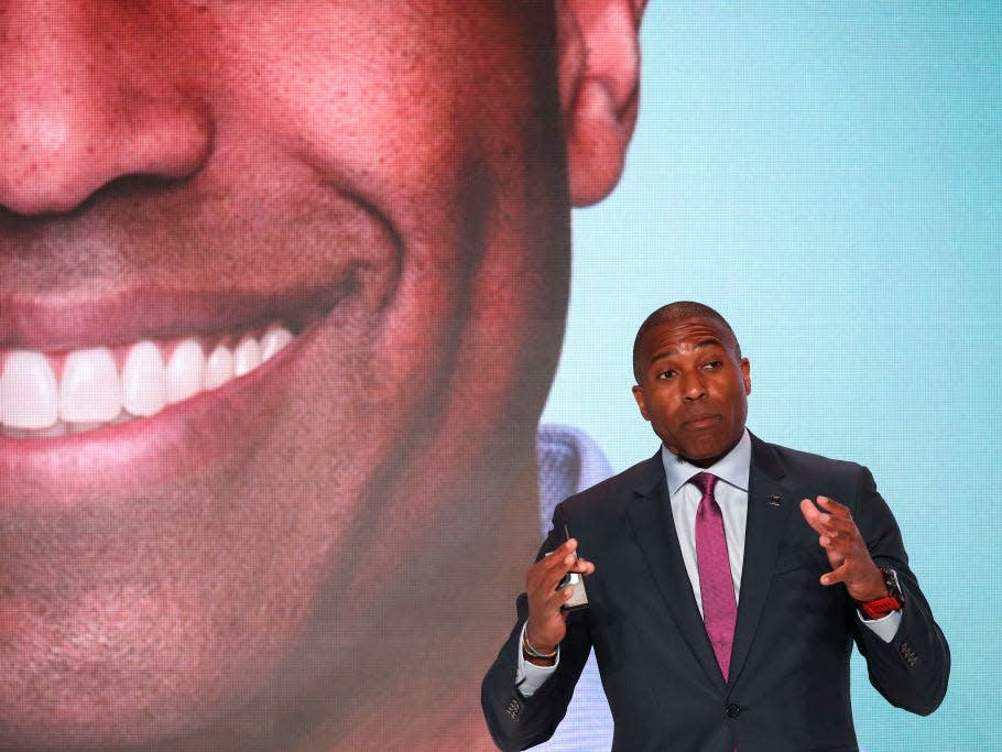 Uber's chief legal officer Tony West speaks at the ride-hailing company's Uber Elevate summit in Washington D.C. on June 11, 2019.