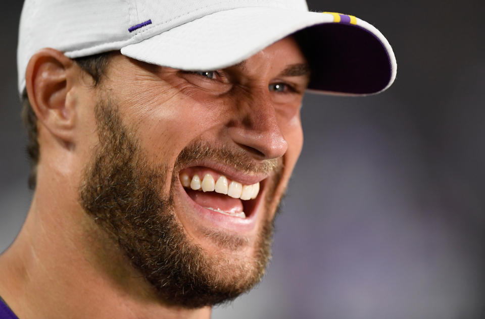 MINNEAPOLIS, MN - AUGUST 18: Kirk Cousins #8 of the Minnesota Vikings looks on during the second half of the preseason game against the Seattle Seahawks at U.S. Bank Stadium on August 18, 2019 in Minneapolis, Minnesota. The Vikings defeated the Seahawks 25-19. (Photo by Hannah Foslien/Getty Images)