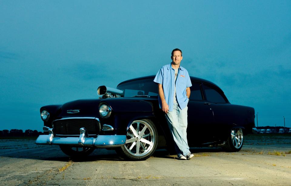 Shawn Brereton with what he calls his his "major show car," his '55 Chevy.