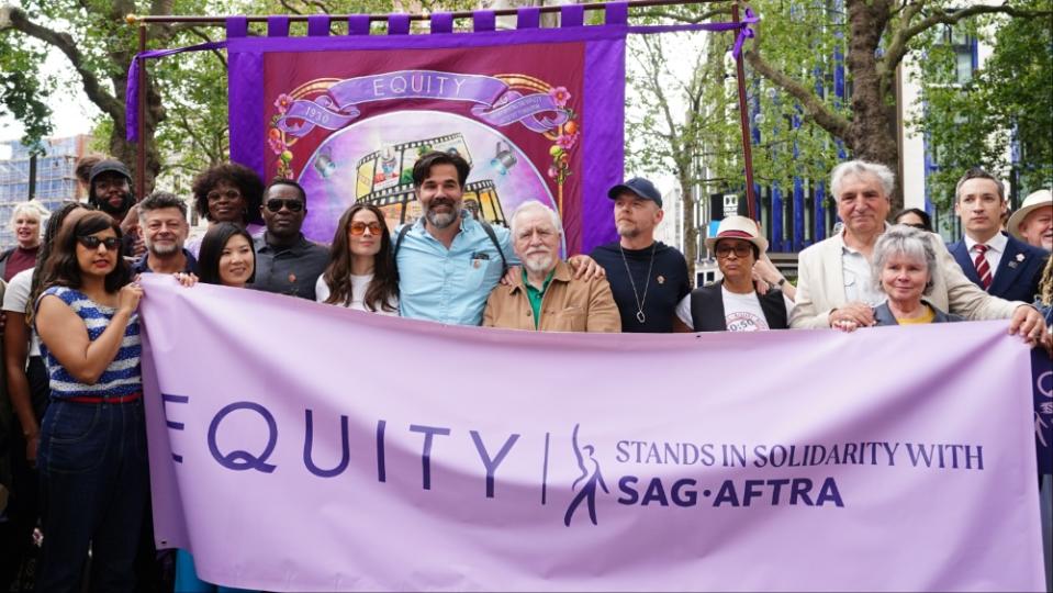 The protest by members of the British actors union Equity in Leicester Square, London, in solidarity with striking Hollywood members of the Screen Actors Guild - American Federation of Television and Radio Artists (Sag-Aftra).
