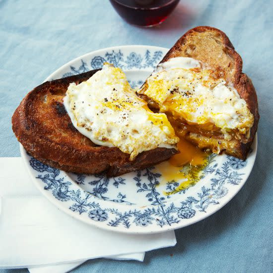 Grilled Ham-and-Pimento-Cheese Sandwiches with Fonduta and Fried Eggs