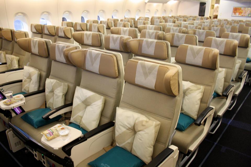 The economy cabin on Etihad's A380 before its inaugural flight in 2014.
