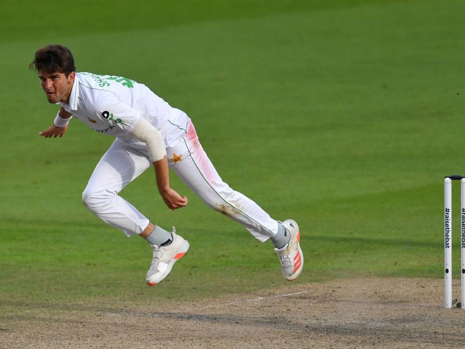 Shaheen Afridi in action against England at Old Trafford: Getty