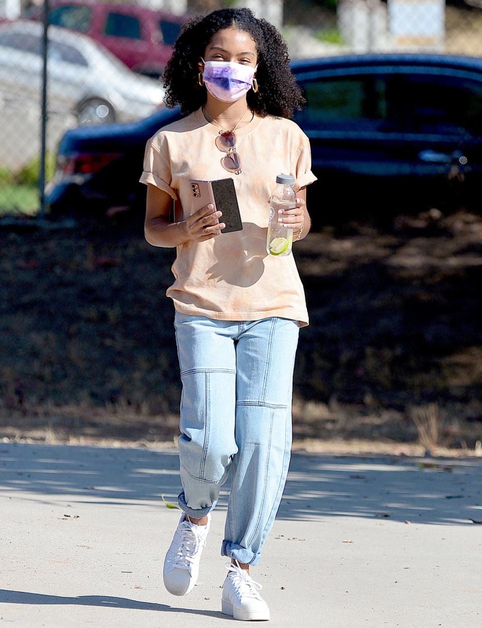 <p>Yara Shahidi steps out wearing a PacSun shirt and jeans while enjoying a day in the park on Monday in L.A. </p>