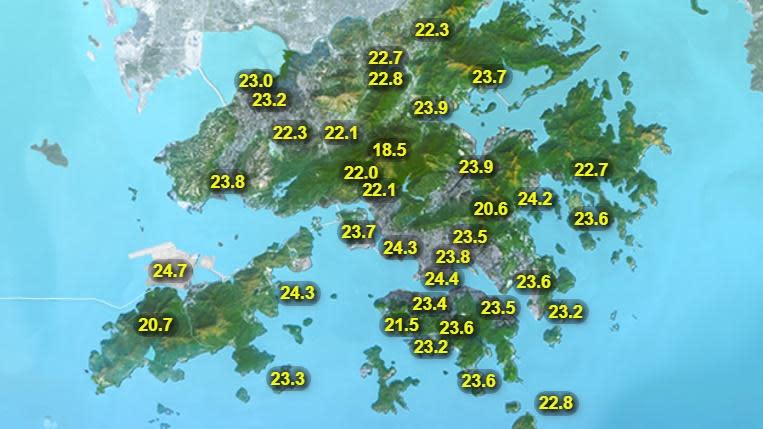 本港地區今日天氣預大致天晴。日間炎熱，最高氣溫約29度。今晚有一兩陣薄霧。(香港天文台)