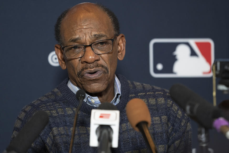 Los Angeles Angels manager Ron Washington responds to questions during the Major League Baseball winter meetings Monday, Dec. 4, 2023, in Nashville, Tenn. (AP Photo/George Walker IV)