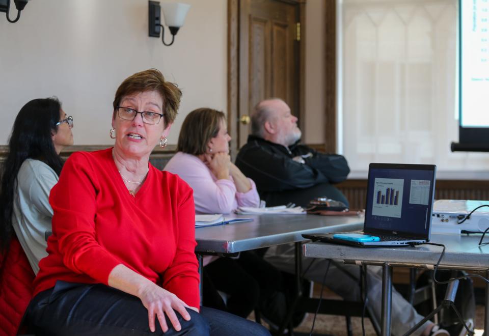 Deb Schmucker, president and CEO of Cornerstone Planning & Design Solutions presents the Lafayette Parks and Recreation Department its five-year master plans at February's Lafayette Parks and Recreation Department meeting, on Monday, Feb. 12, 2024, in Lafayette, Ind.
