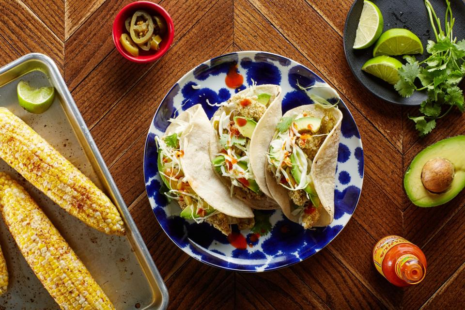 Sheet-Pan Crispy Fish Tacos with Chili-Roasted Corn