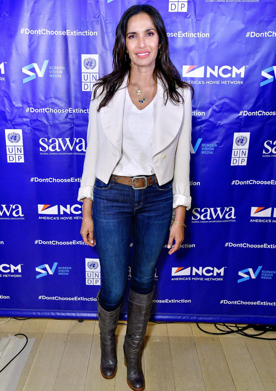 <p>Padma Lakshmi, United Nations Development Programme Goodwill Ambassador, attends the Don't Choose Extinction Cinema Campaign Launch in partnership with SAWA Global Cinema Advertising Association at Times Center in N.Y.C. on May 11. </p>