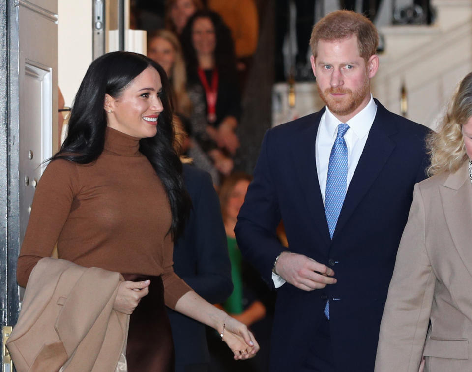 The Duke and Duchess of Sussex leaving after their visit to Canada House, central London, to meet with Canada's High Commissioner to the UK, Janice Charette, as well as staff, to thank them for the warm hospitality and support they received during their recent stay in Canada. Picture date: Tuesday January 7, 2020.