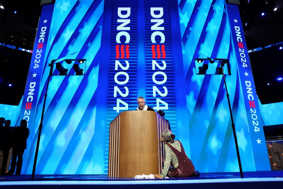 An inside look at the stage for the 2024 Democratic National Convention