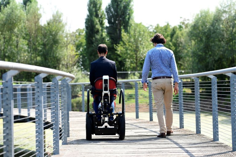 Mario Vigentini, left, drew inspiration from the Segway for his new wheelchair