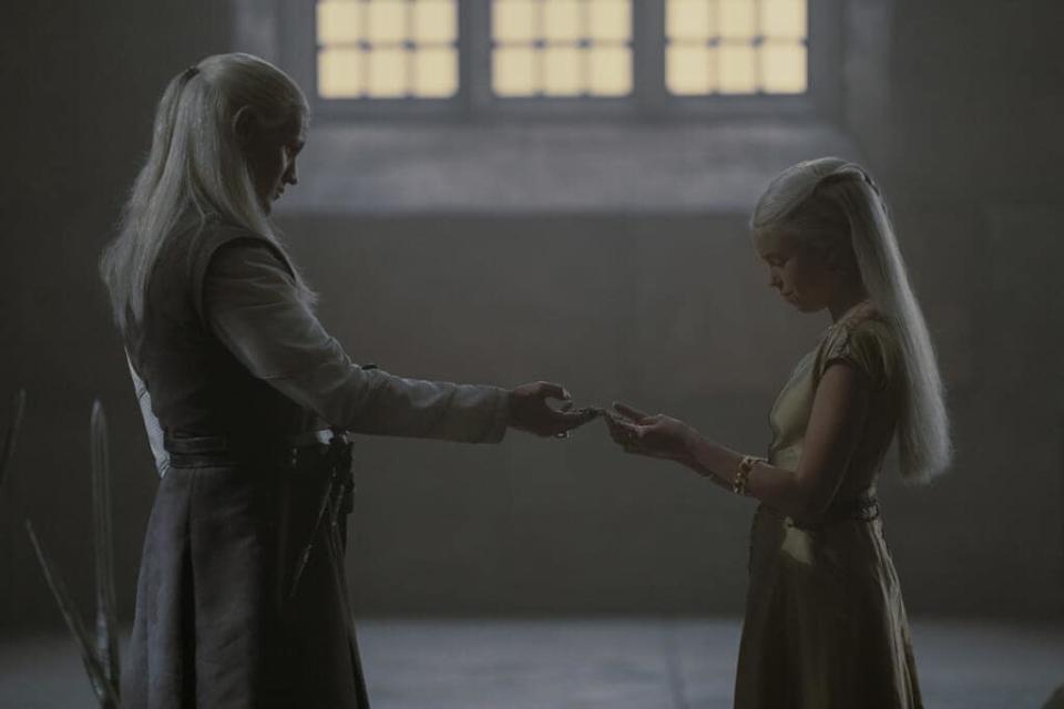 Matt Smith as Prince Daemon Targaryen and Milly Alcock as Princess Rhaenyra Targaryen in "House of the Dragon" Episode 1 (HBO)