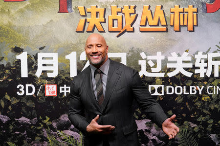 Cast member Dwayne Johnson attends a news conference promoting his new film "Jumanji: Welcome to the Jungle" in Beijing, China, January 4, 2018. REUTERS/Jason Lee