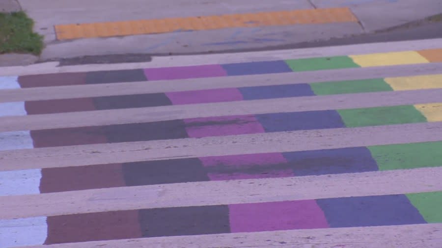 Rainbow crosswalk vandalized