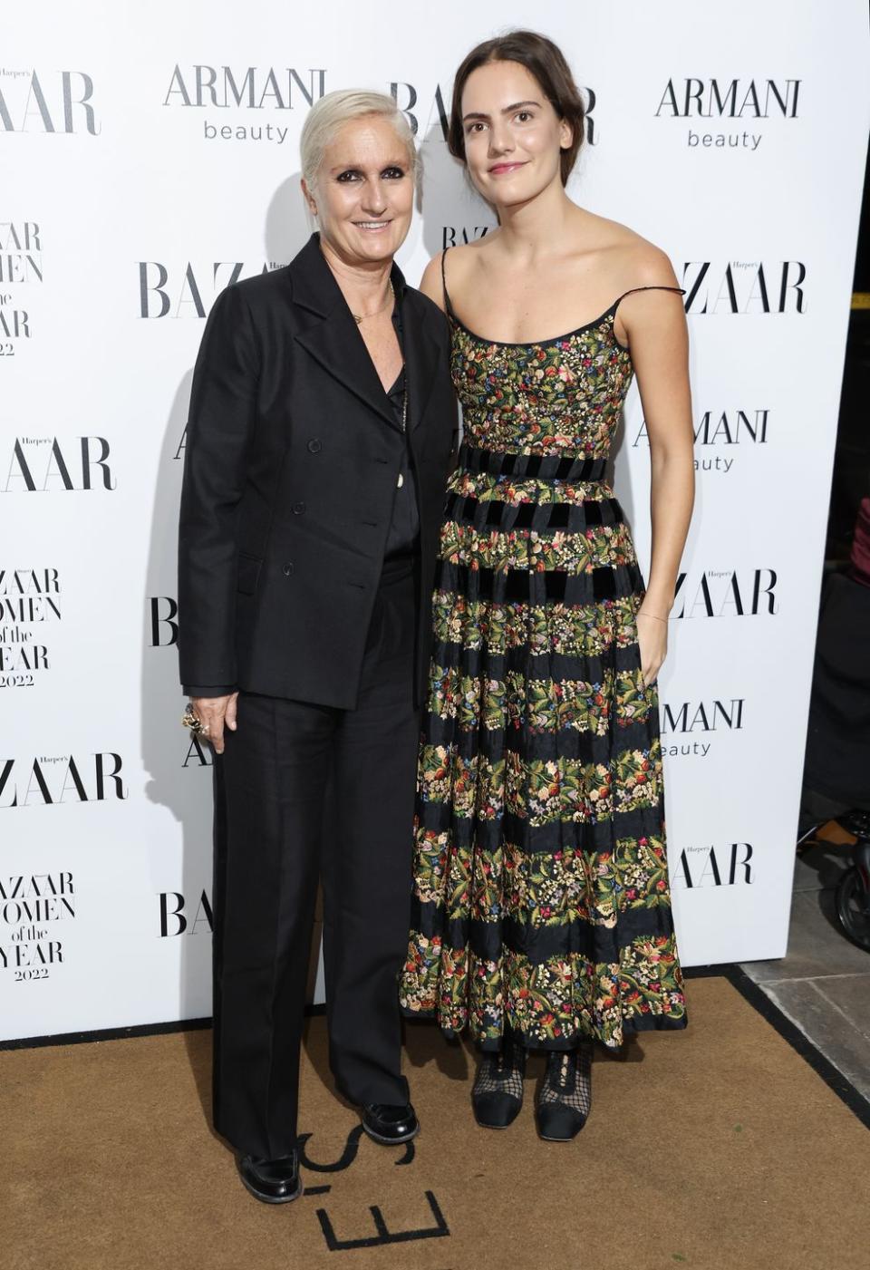<p>Maria Grazia Chiuri posed with daughter Rachele Regini. Both wore bespoke Dior.</p>