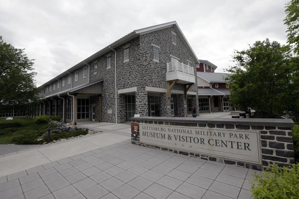 In this Friday, May 24, 2013 photo, shown is the Gettysburg National Military Park, Museum & Visitor Center, in Gettysburg, Pa. Tens of thousands of visitors are expected for the 10-day schedule of events that begin June 29 to mark 150th anniversary of the Battle of Gettysburg that took that took place July 1-3, 1863. (AP Photo/Matt Rourke)