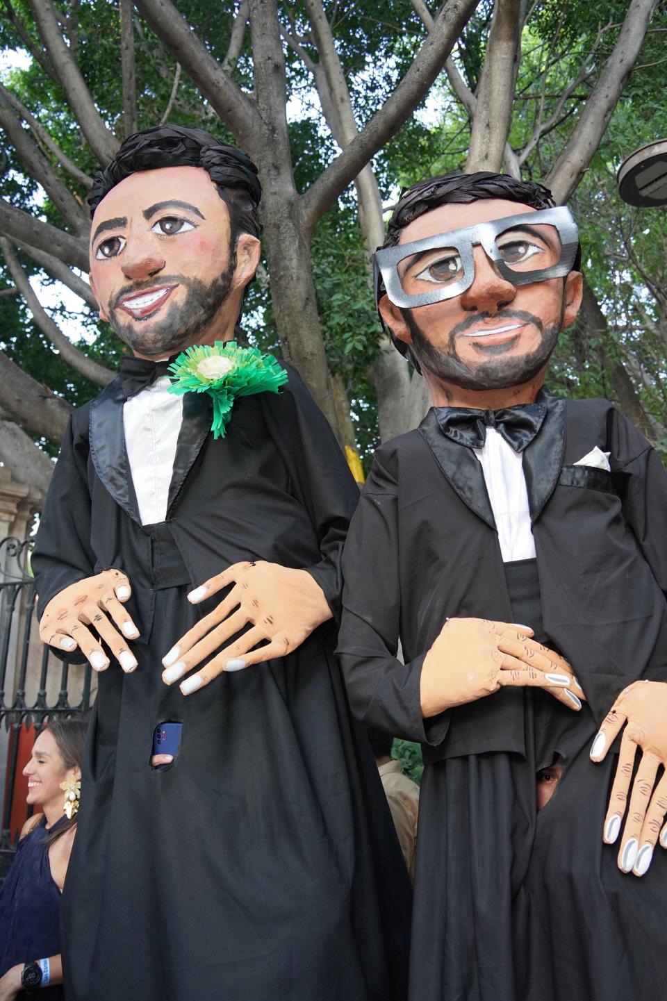 Oversized mojigangas, or puppets of the grooms, kicked off the festivities on Friday night.