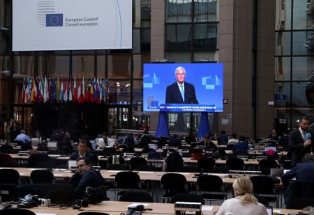 European Union's chief Brexit negotiator Michel Barnier attends a news conference at European Council building in Brussels